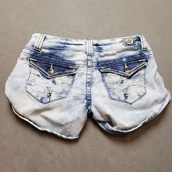 1st kiss stretch denim shorts flap pocket rolled hem - Picture 4 of 9